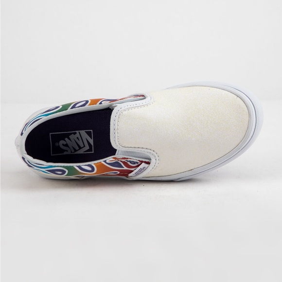 Vans Classic Slip-On Iridescent Sparkle Flame Rainbow White NWT - Picture 2 of 10